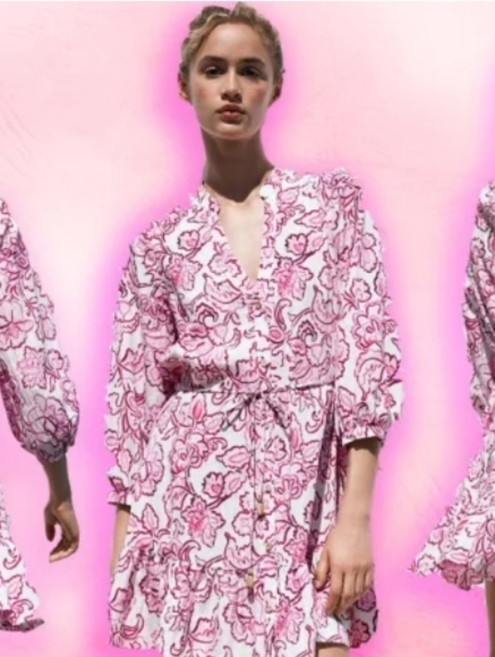 Zara Floral Pink and White Dress. Size XS
